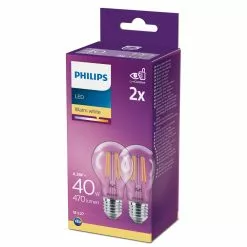 Philips LEDClassic Filament 40W E27 Varm Hvid Klar Ikke Dæmpbar 2-stk - 8718699664640 -Indendørs Belysning Salgsbutik philips ledclassic filament 40w e27 varm hvid klar ikke daempbar 2 stk 8718699664640 1