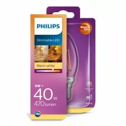 Philips LEDClassic Filament 40W Kerte E14 Varm Hvid Klar Dæmpbar 1 Stk - 8718699645922 -Indendørs Belysning Salgsbutik philips ledclassic filament 40w kerte e14 varm hvid klar daempbar 1 stk 8718699645922 1
