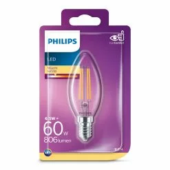 Philips LEDClassic Filament 60W Kerte E14 Varm Hvid Klar Ikke Dæmpbar 1 Stk - 8718699648763 -Indendørs Belysning Salgsbutik philips ledclassic filament 60w kerte e14 varm hvid klar ikke daempbar 1 stk 8718699648763 1