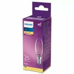 Philips LEDClassic Kerte Filament 25W E14 Varm Hvid Klar Ikke Dæmpbar 1-stk - 8718699665388 -Indendørs Belysning Salgsbutik philips ledclassic kerte filament 25w e14 varm hvid klar ikke daempbar 1 stk 8718699665388 1
