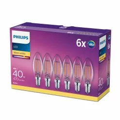 Philips LEDClassic Kerte Filament 40W E14 Varm Hvid Klar Ikke Dæmpbar 6-stk - 8718696775035 -Indendørs Belysning Salgsbutik philips ledclassic kerte filament 40w e14 varm hvid klar ikke daempbar 6 stk 8718696775035 1