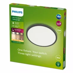 Philips Signify Philips SuperSlim LED Udendørsloftslampe I Sort Rustfritstål- W 15W 27K Sort IP54 -Indendørs Belysning Salgsbutik philips superslim led udendrsloftslampe i sort rustfristal w 15w 27k sort ip54 4