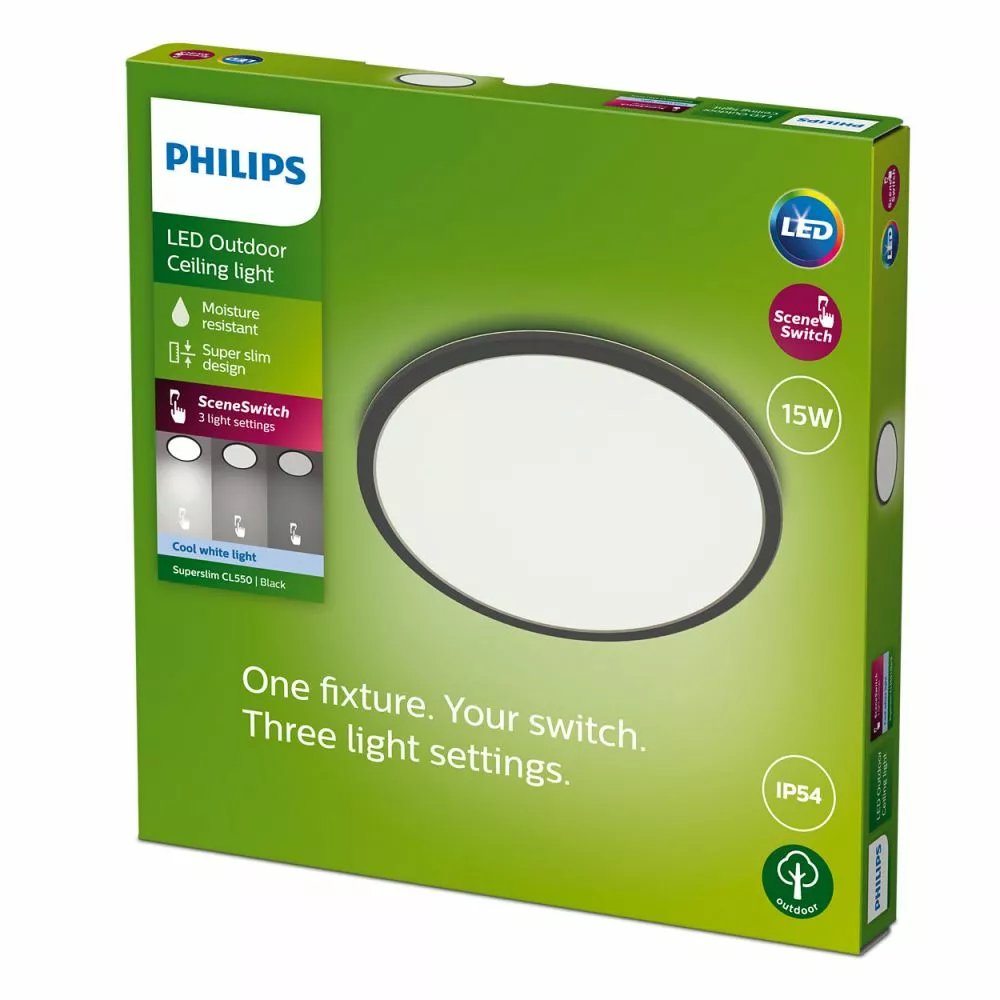 Philips Signify Philips SuperSlim LED Udendørsloftslampe I Sort Rustfritstål- W 15W 40K Sort IP54 6 Philips Signify Philips SuperSlim LED Udendørsloftslampe I Sort Rustfritstål- W 15W 40K Sort IP54 - Billede 4
